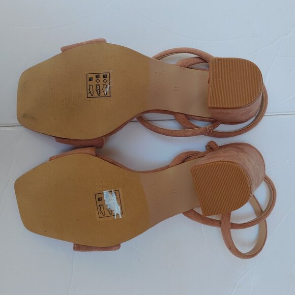 Rouge Helium Pink Block Heels Open-Toe Velvet Slip-on Straps - Picture 8 of 11